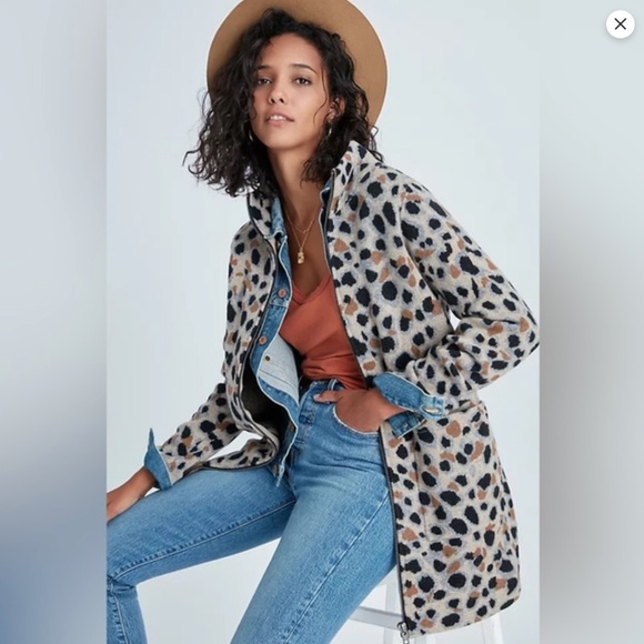 Anthropologie Miena Leopard Sweater Coat L Field Flower 100% Wool Zip Boho Fall - Picture 1 of 12